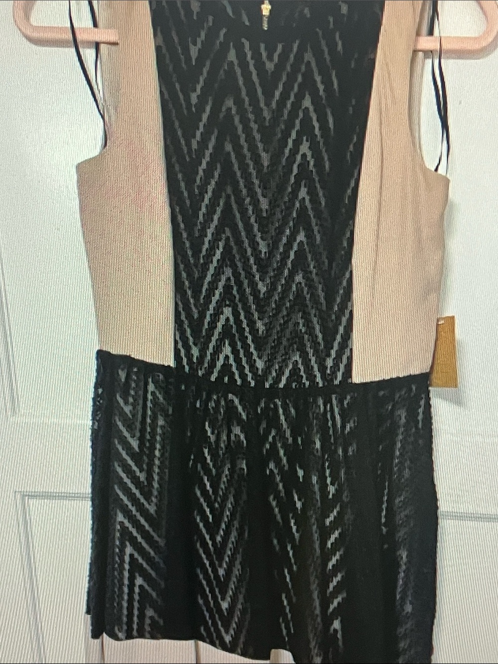 RACHEL Rachel Roy Black & Beige Chevron Lace Panel Mini Dress